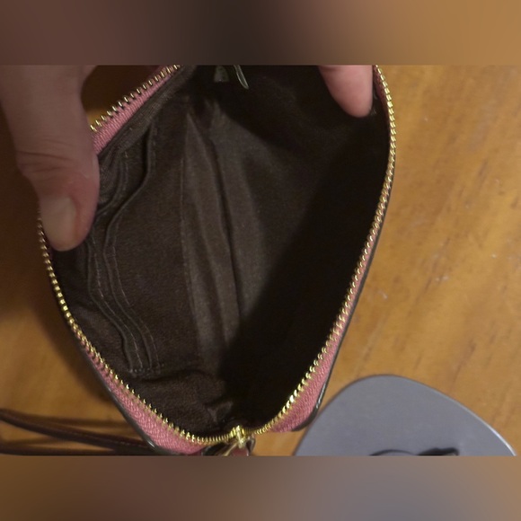 Coach Women’s Small Corner Zip Wristlet with Coach Monogram Print | Rouge - Picture 11 of 16